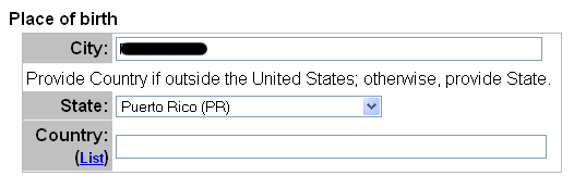Place of Birth Form