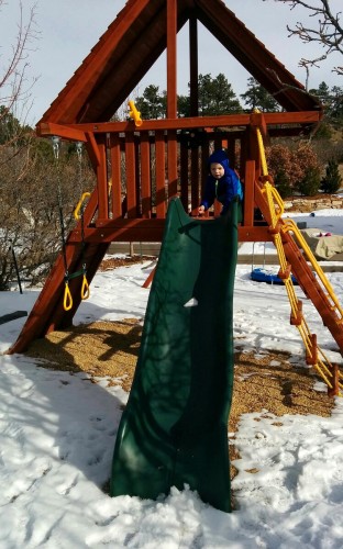 Sliding chunks of ice down the slide